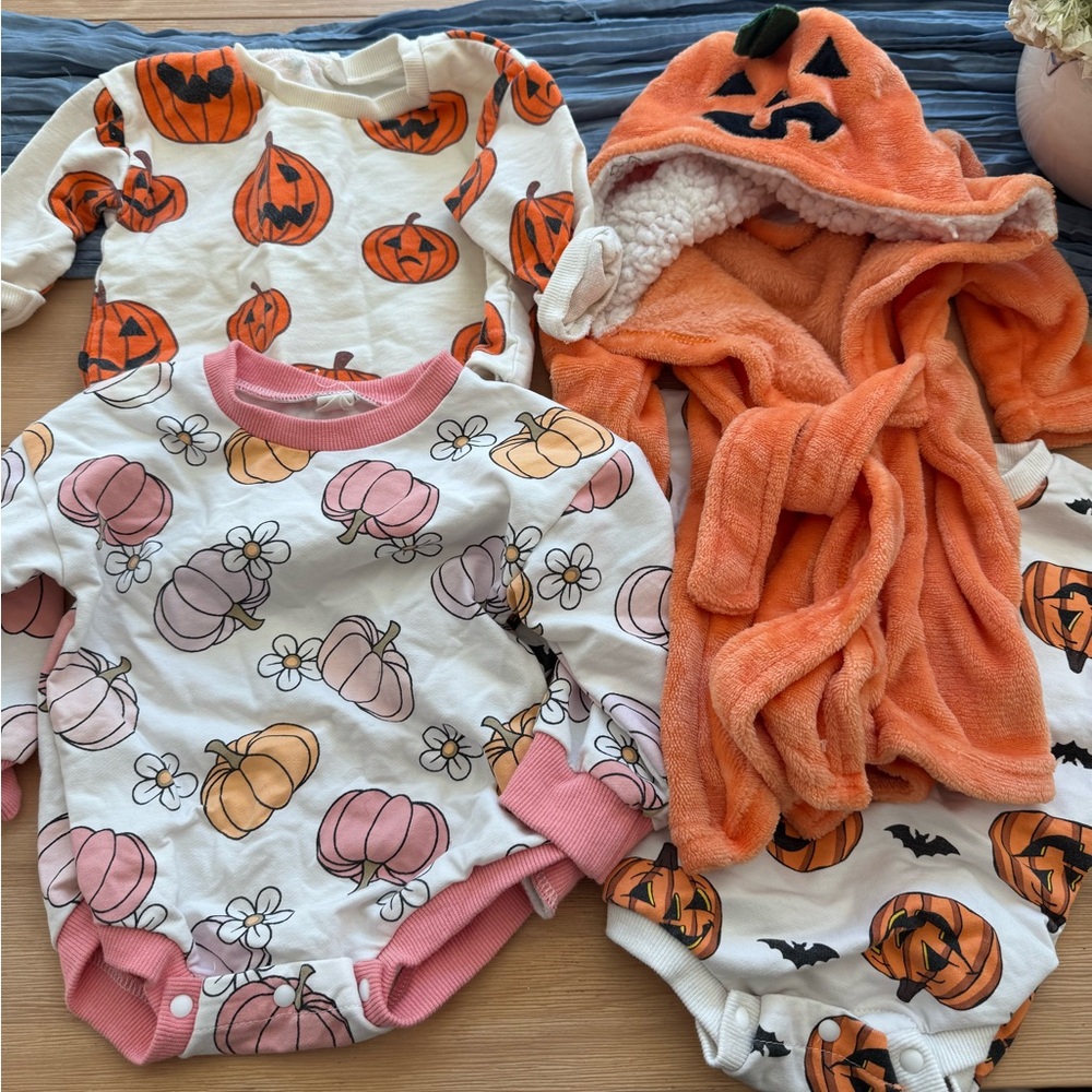 Pumpkin Themed Baby Onesies and Hooded Towel Set